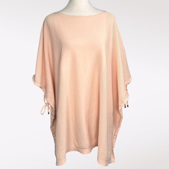 Donna Karan Blush Pink Knit Sweater Poncho Side Tie Medium Large - Picture 2 of 11